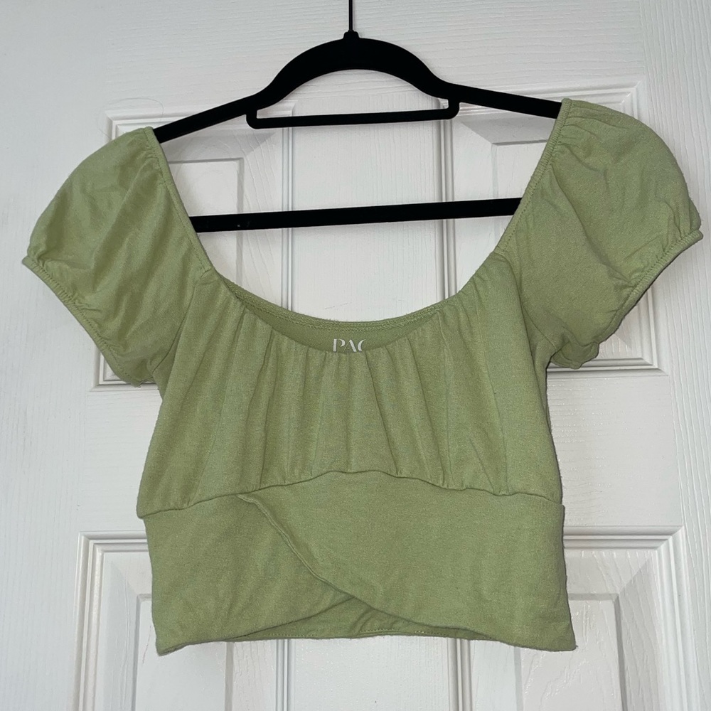 Pacsun Crop Top Puff Sleeve Front Cross